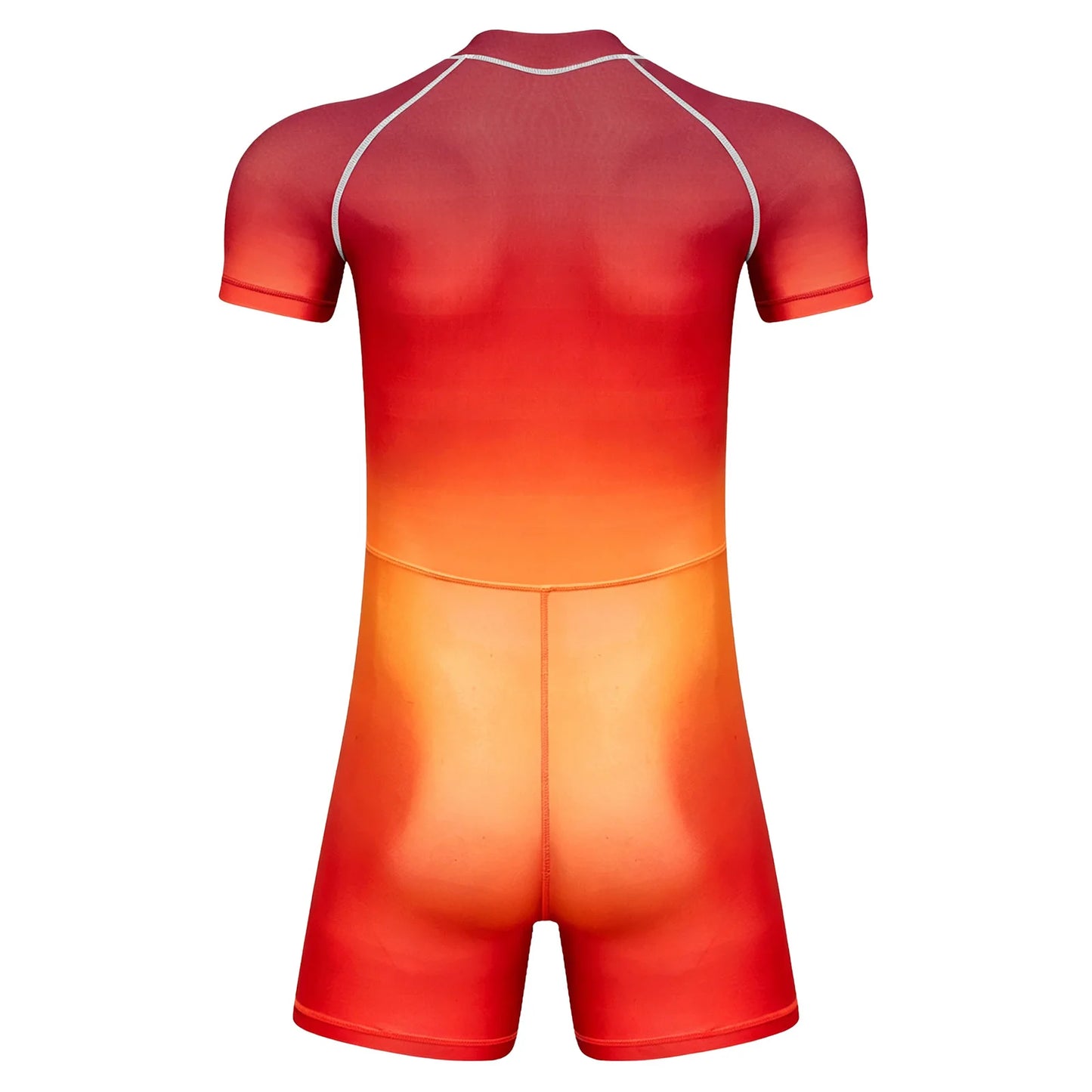 Men Gradient Bodysuit Rash Guard Swimwear Wetsuit Short Sleeve Zipper Bathing Suit Surfing Beach Pool Water Sports Wimsuit