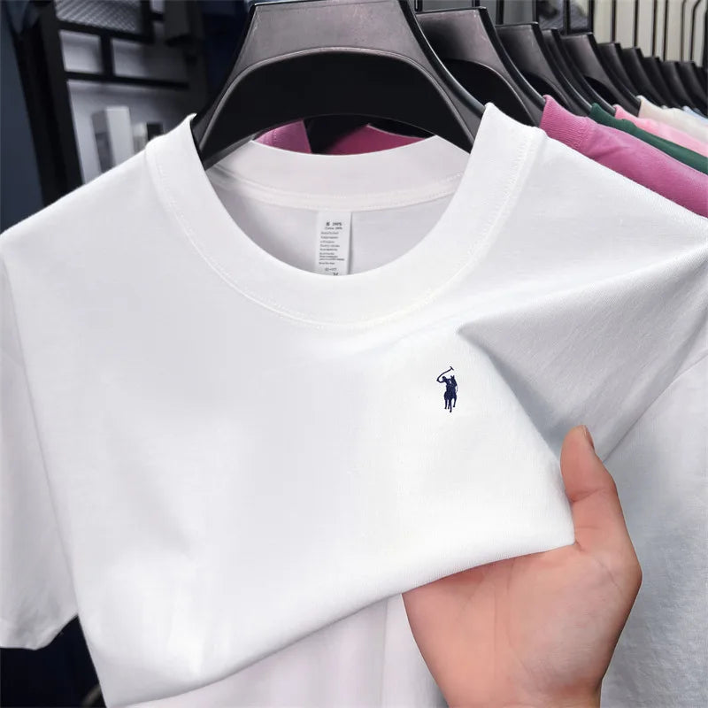 Men's Cotton Short Sleeve T-Shirt Fashionable Pony Print Summer New High-end Comfortable Casual Crew Neck Top