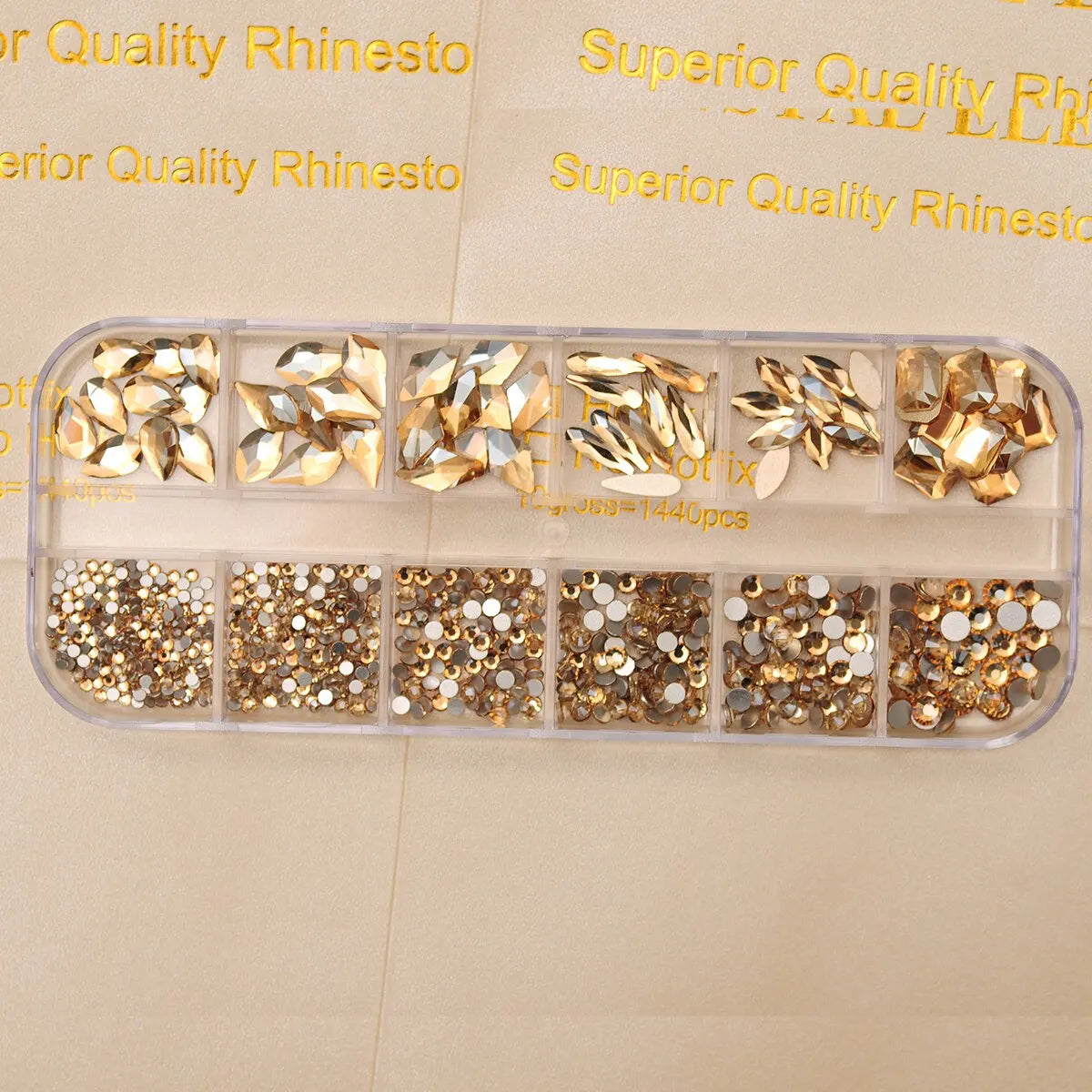 12 Grids Golden Shadow Flatback Rhinestones Glitter Nail Charms Crystal Diamond Nail Art Decoration for Nails Accessories