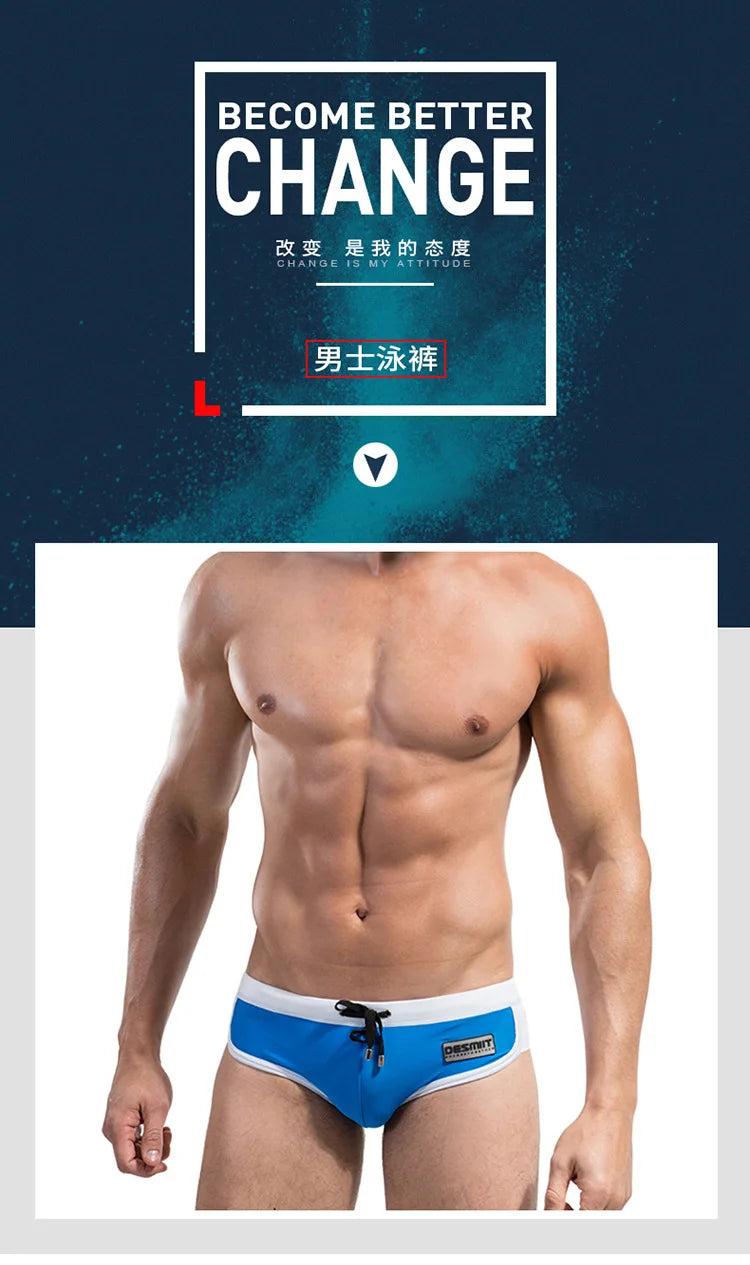 Mens Swim Briefs Trendy Tight Breathable Splicing Swimming Trunks Bathing Suit Maillot De Bain Homme Sports Board Beach Shorts