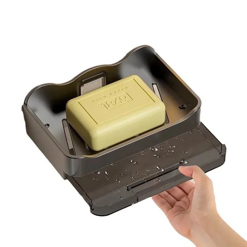 Wall-mounted Drain Soap Box Soap Holder Bathroom Wall Hanging Box Perforation-free Bathroom Soap Box Storage Rack