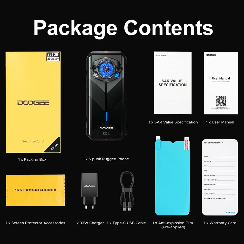 Global version DOOGEE S Punk Rugged Smartphone Android 14 6.58" FHD+90Hz IPS Screen 16GB(6+10)+ 256GB 10800mAh 50MP Mobile Phone
