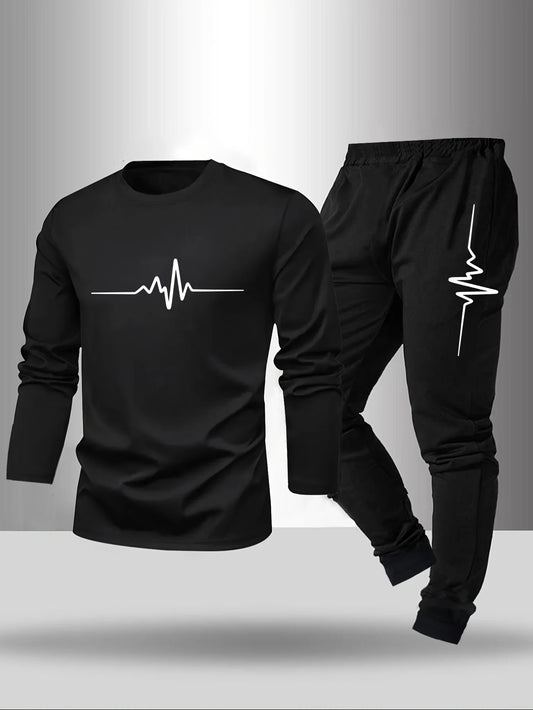 2-piece set of men's pajamas for spring summer autumn winter long sleeved pants geometric pattern base shirt home suit set