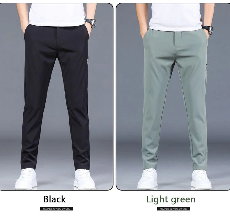 Ice silk men's pants 2025 summer new black gray thin business casual pants outdoor elastic breathable straight leg sports pants