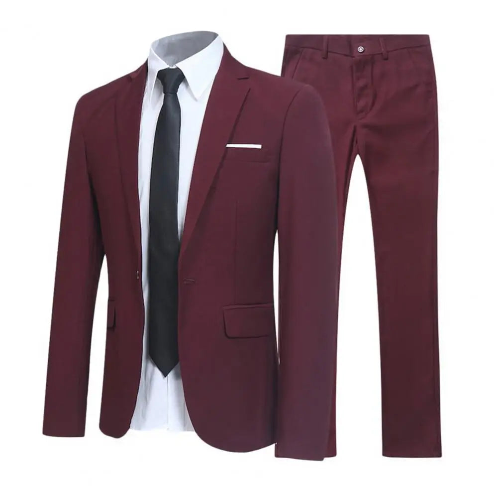 Men Pants Two Pieces Set Commuting Loose Leisure Fashion Office Business Suit Wedding Wear Lapel Formal Groom Suit Set