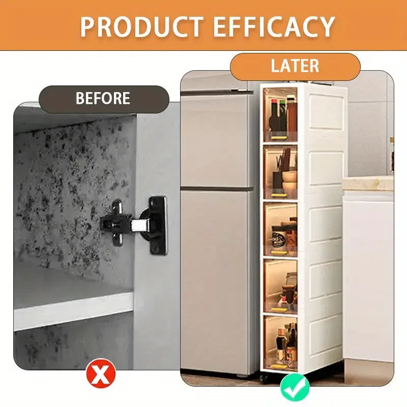 20cm Slim Storage Cabinet, 3/4/5-Tier Narrow Rolling Organizer with Wheels, Space-Saving Shelf  White Multi-Purpose Storage