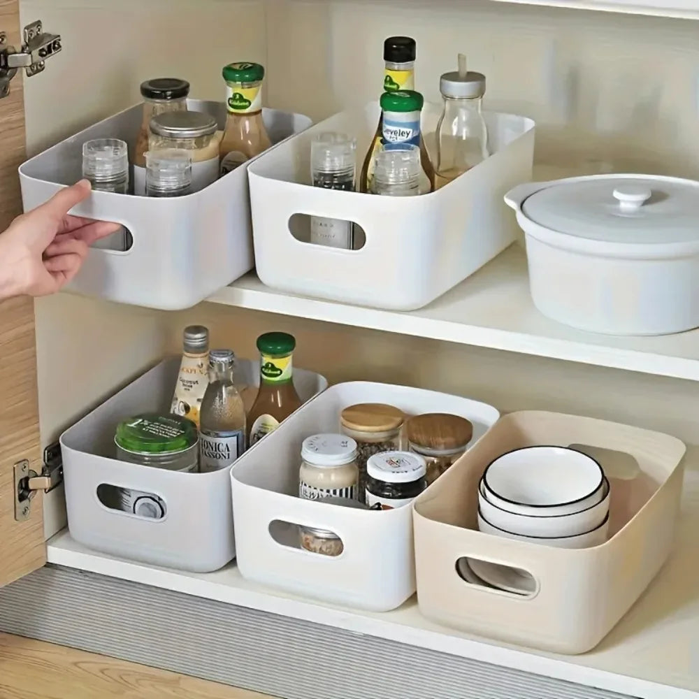 5pcs Stackable Storage Box Set,Rectangular Plastic Organizer Containers,Durable, Reusable,for Kitchen,Bathroom,Dorm Essentials