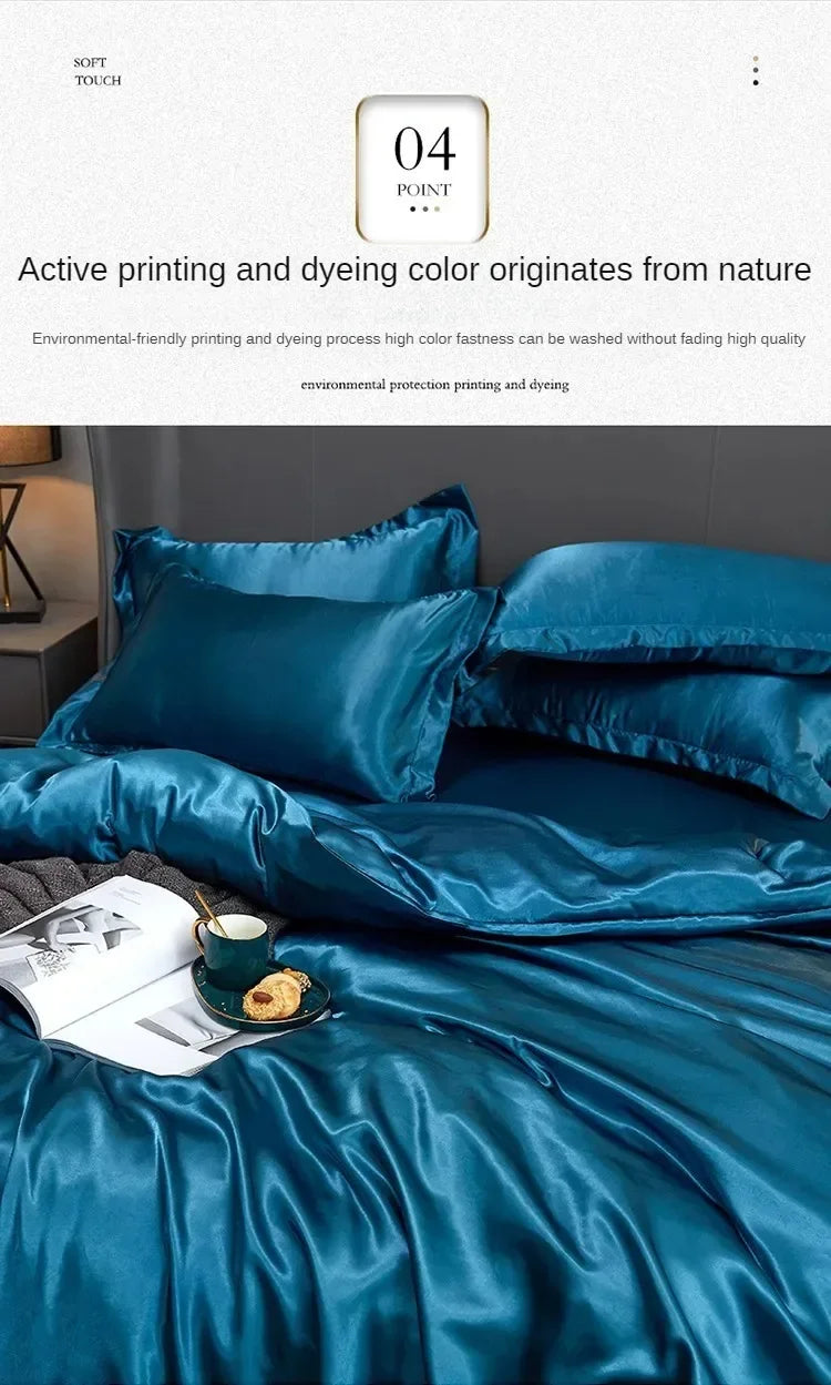 Solid Color Silk-like Bedding European and American Bed Sheet Quilt Cover Pillowcase