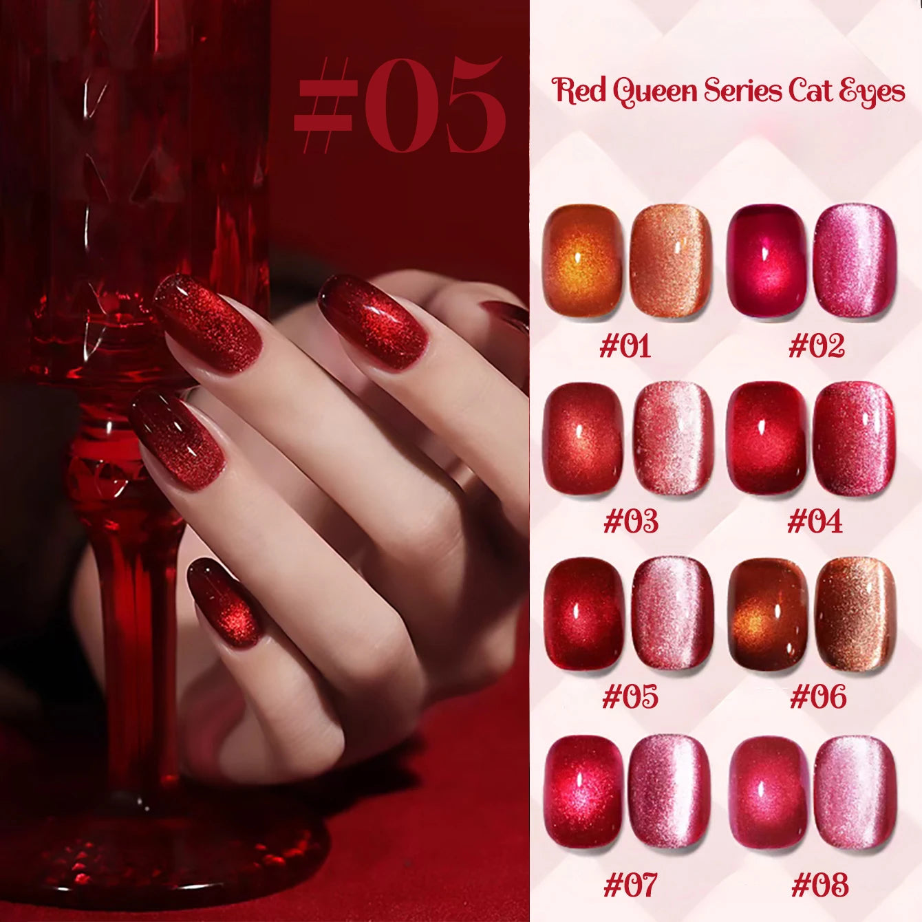 MIANEL 12ML Red Ocean Cat Eye Gel Nail Polish 2026 Top Selling Red Color Flash Glass Beads Cat Magnetic Gel Red Nails 1-9pcs