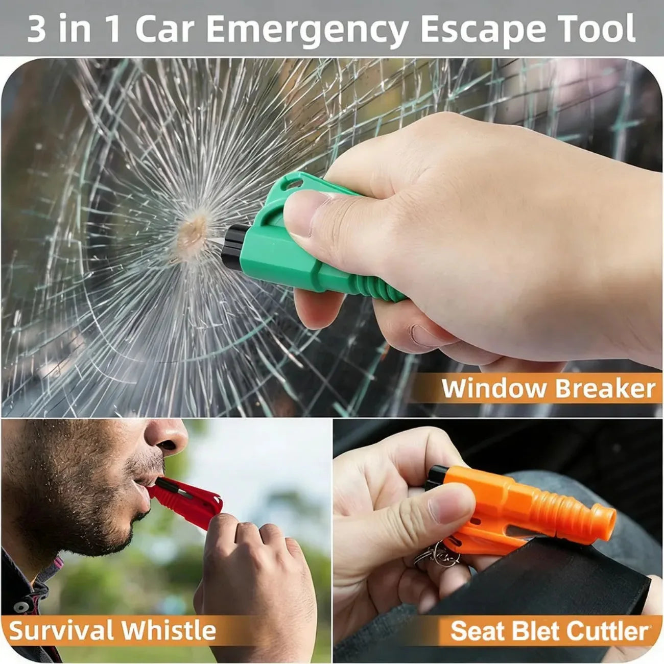 Compact 3-in-1 Safety Hammer Car Escape Tool  Window Breaker Seat Belt Cutter Rescue Whistle Emergency Escape Tool Accessories