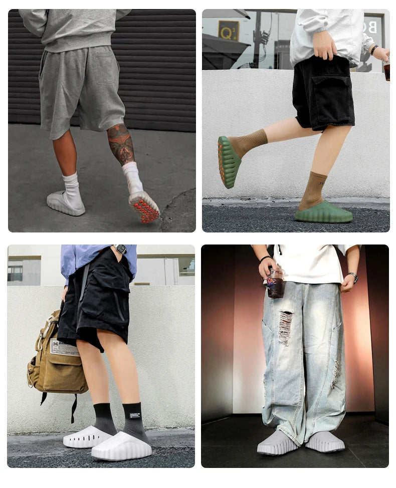 New Men's Slippers Outdoor Soft Thick Sole Slides Breathable Sandals Non-Slip Bathroom Slippers Lightweight Summer Beach Sandals