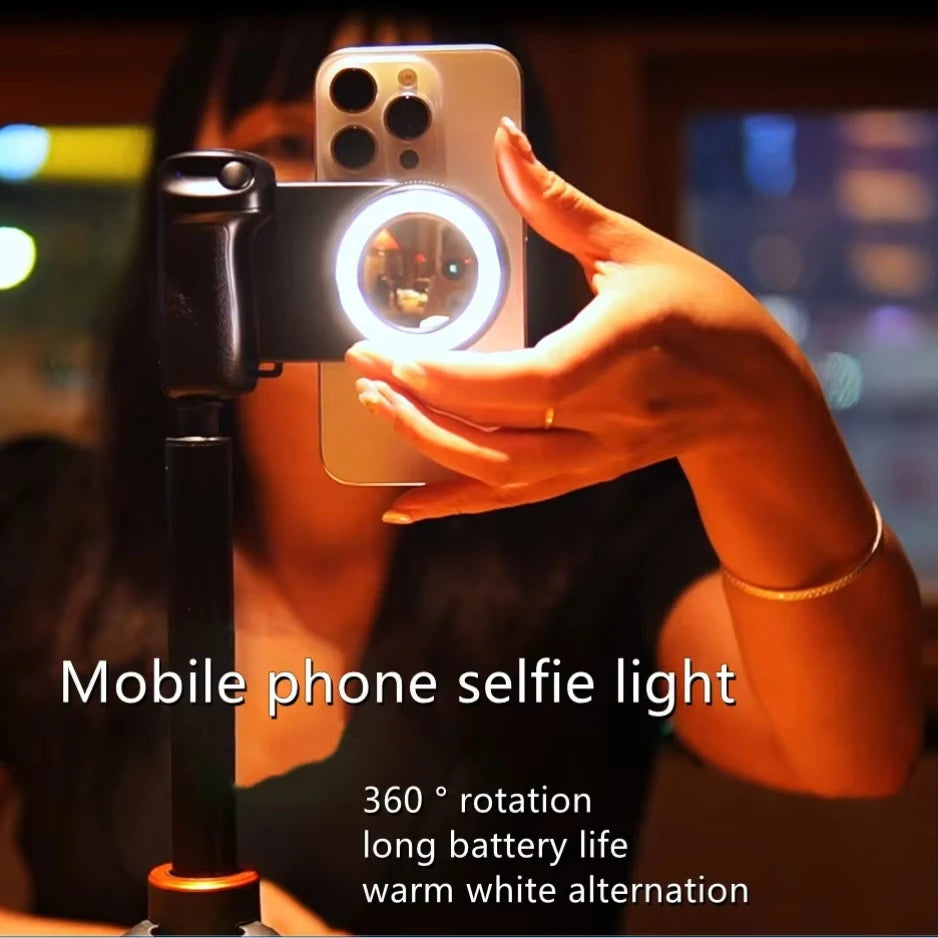 MagSafe Smartphone Handle Grip with Detachable Bluetooth Remote with Fill Light Anti-shake Selfie Handle for Iphone Android
