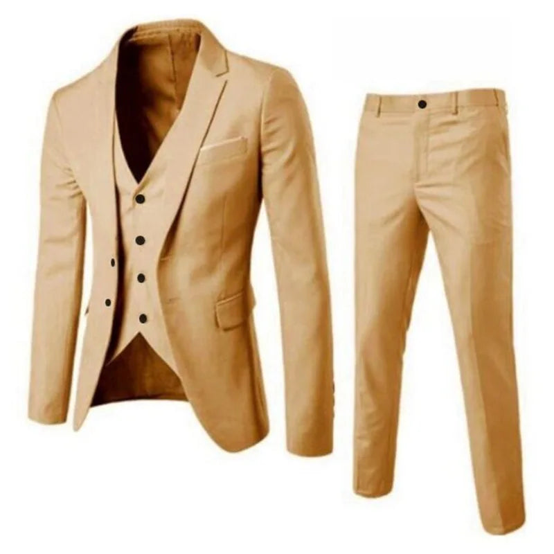 Men Three Piece Suit Sets Full Sleeve Blazers Long Pants Turn Down Collar Slim Fit Evening Wedding Formal Classic 2026 Spring