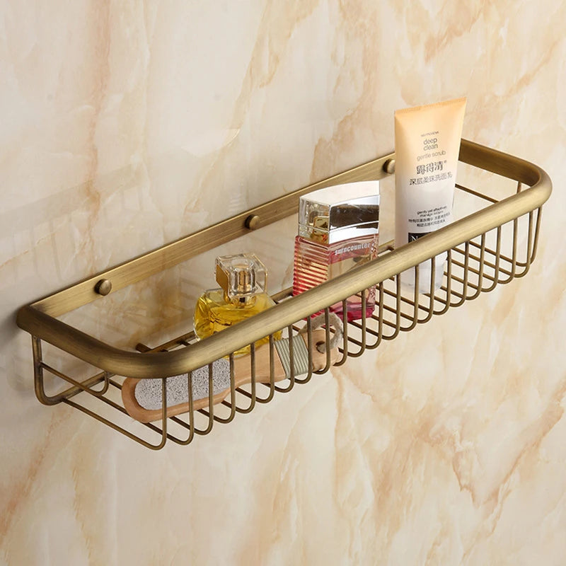 Antique Bronze Brass Wall Mounted Bathroom Soap Basket Bathroom Shower Shelf Shampoo Holder Shelves Storage Shelf Rack