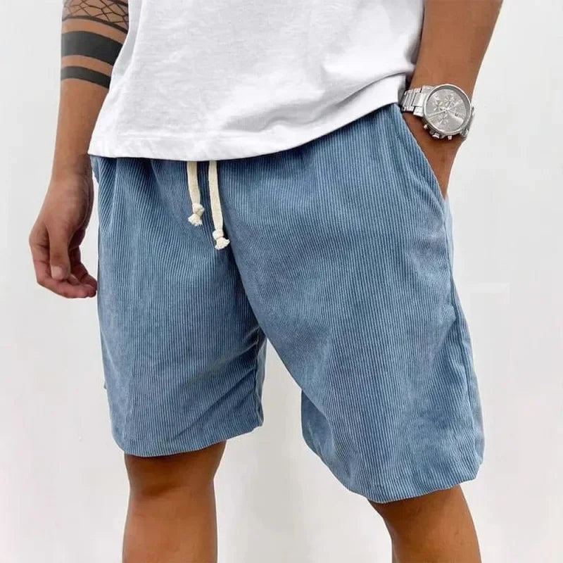 New 2025 Men's Summer Casual Drawstring Corduroy Retro Shorts Comfortable Loose Fit Plain Patterned Versatile for Daily Wear