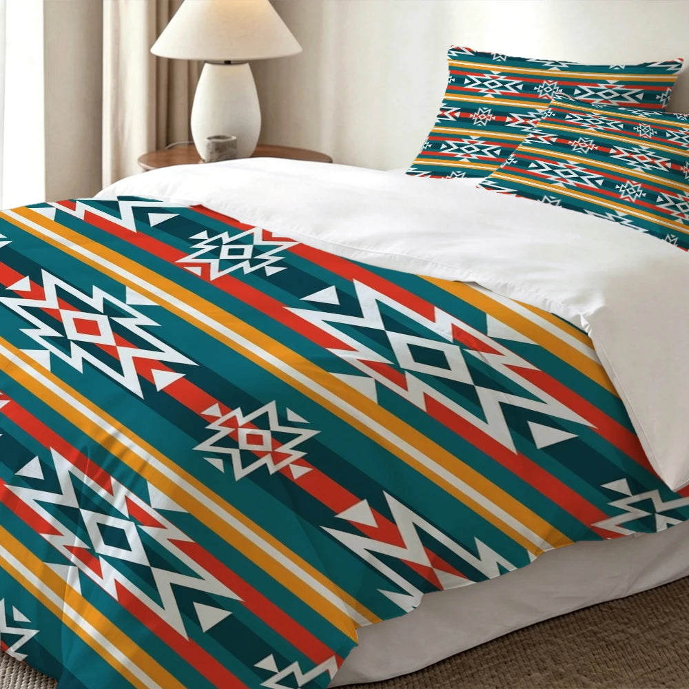 High-Definition Digital Printed Bedding Set, Ethnic Style Geometric Pattern Duvet Cover Set, Large Floral Print Duvet Cover Set, Includes 1 Duvet Cover + 2 Pillowcases, Suitable for Bedroom, Guest Room, Home Decoration, Polye