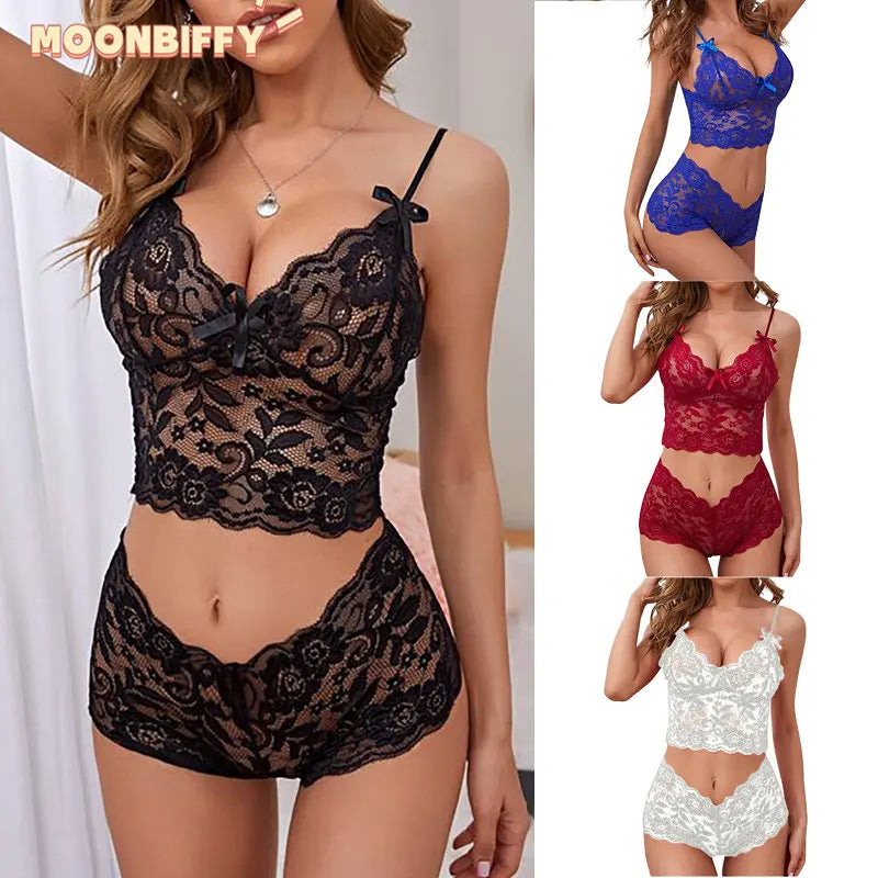 Sexy Lingerie Underwear Suits for Women Black Shorts Solid Lace White Vest Camisole Tube Top Flower Printed Womens Lingerie Set