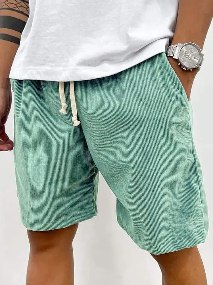 New 2025 Men's Summer Casual Drawstring Corduroy Retro Shorts Comfortable Loose Fit Plain Patterned Versatile for Daily Wear