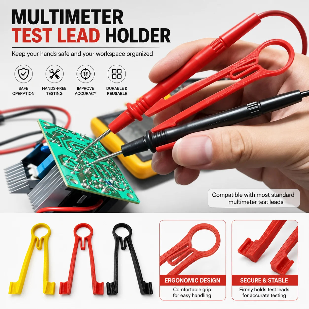 Multi meter probe holder tester probe clamping tool electrical testing power supply maintenance accessories DIY essential