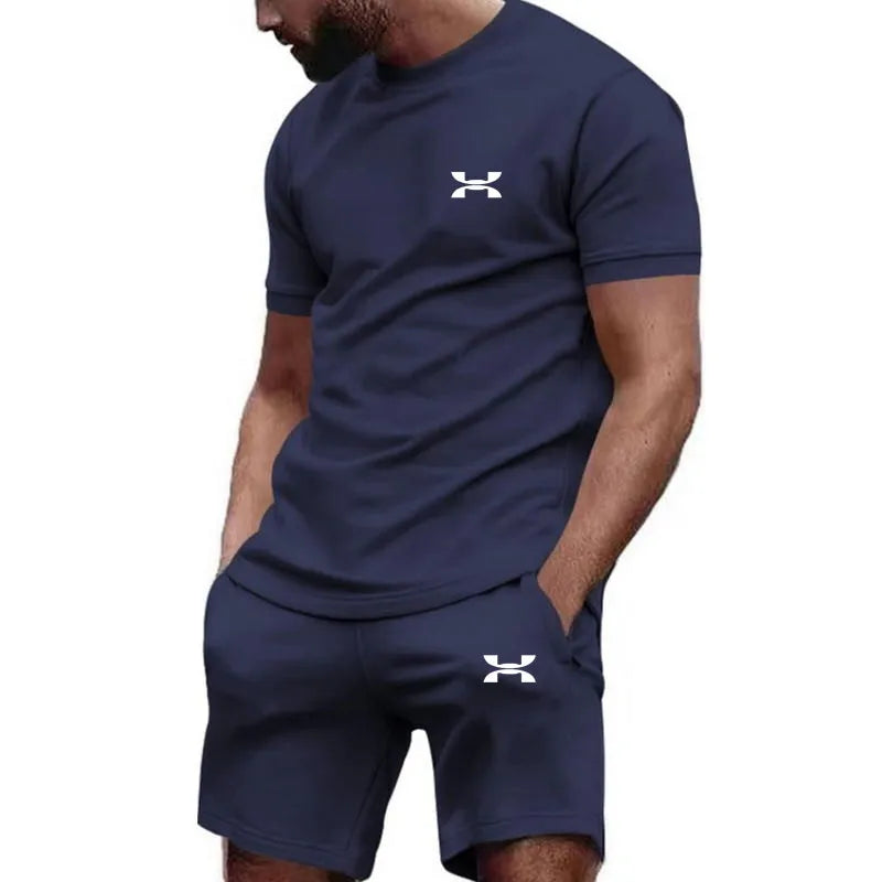 new men's sportswear short sleeved T-shirt and sports shorts summer casual jogging pants set men's two-piece set