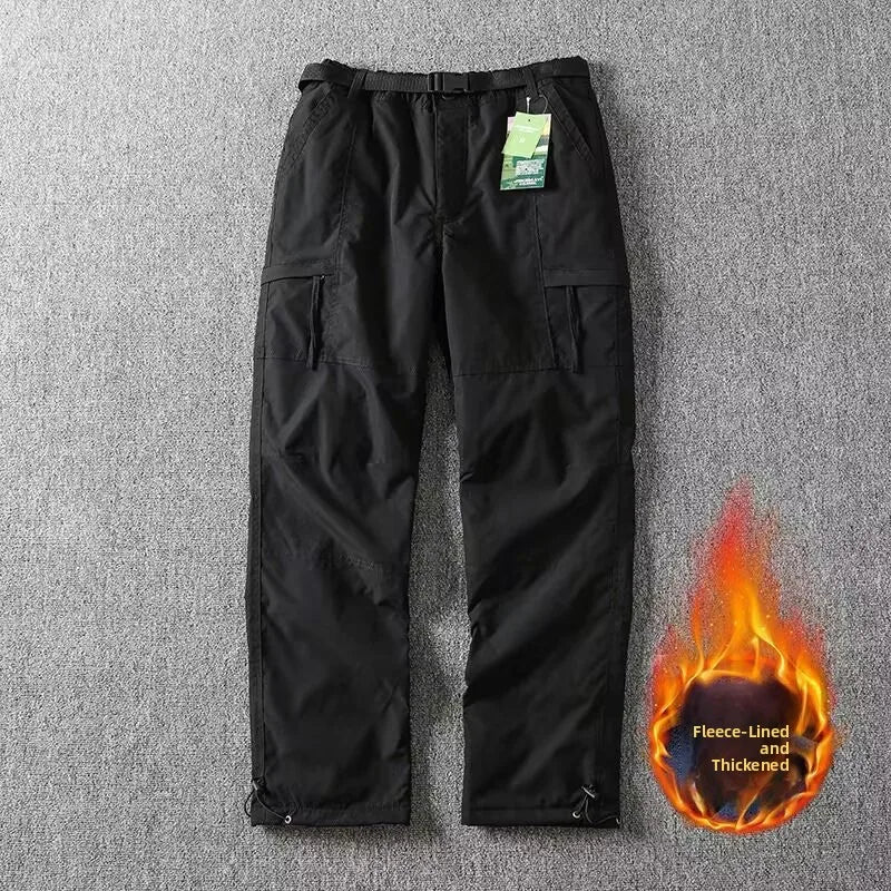 Outdoor Workwear Pants Men's Loose Fleece Lined Thick Soft  Hiking Pants Windproof Waterproof Polyester Fiber Straight Leg