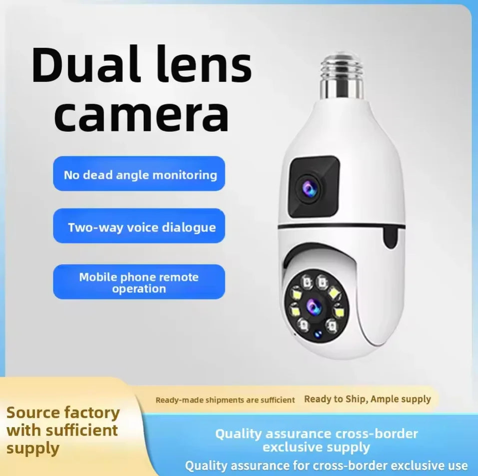 CCTV Security Camera with Dual Lens, PTZ Camera, Night Vision, Human Detection, Wi-Fi, Smart Home, 6MP Bulb, 2.4Ghz