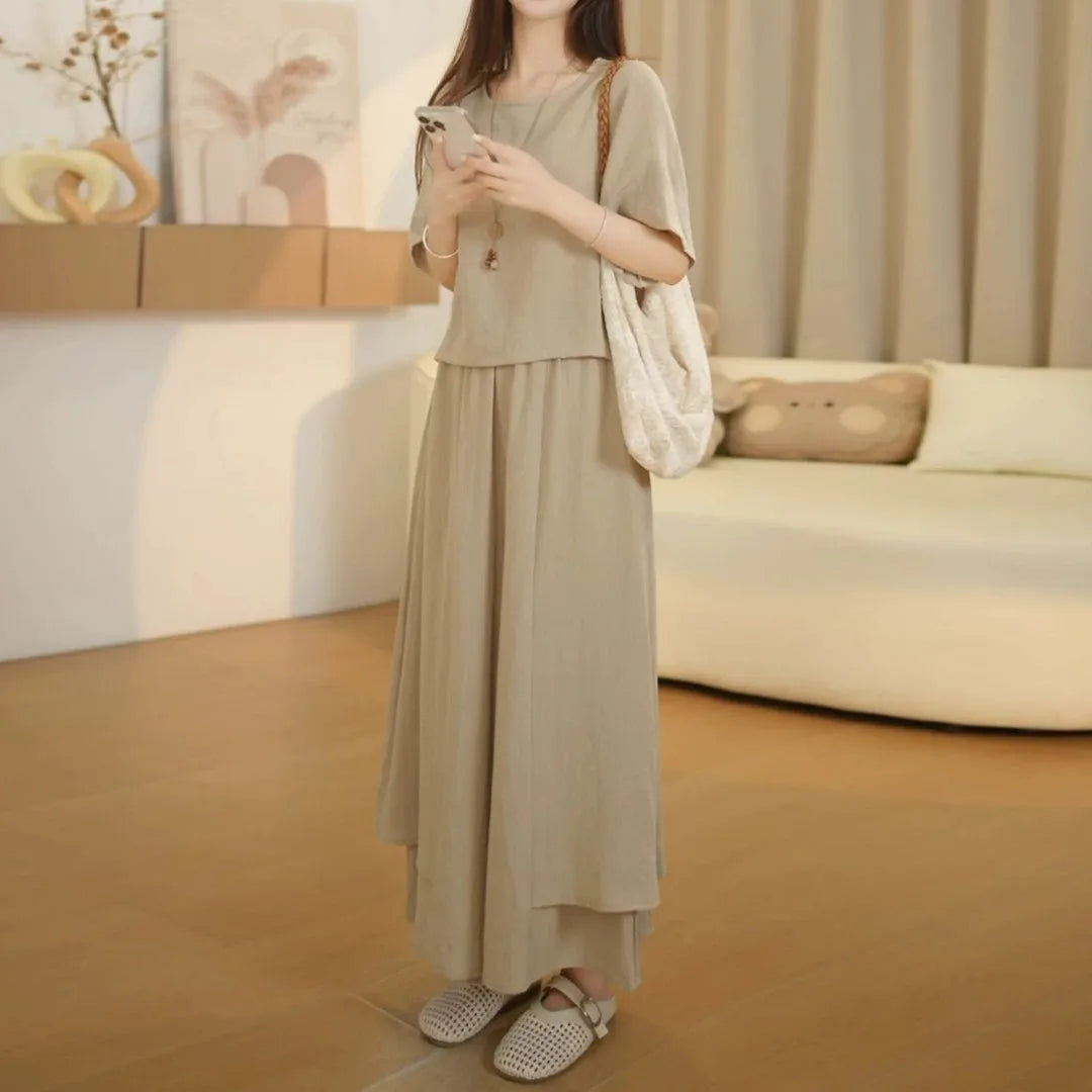 Fashionable Summer Outfit Women's Slimming Short Sleeve T-Shirt Skirt Pants Drapey Casual Meat Concealing Two-Piece Set