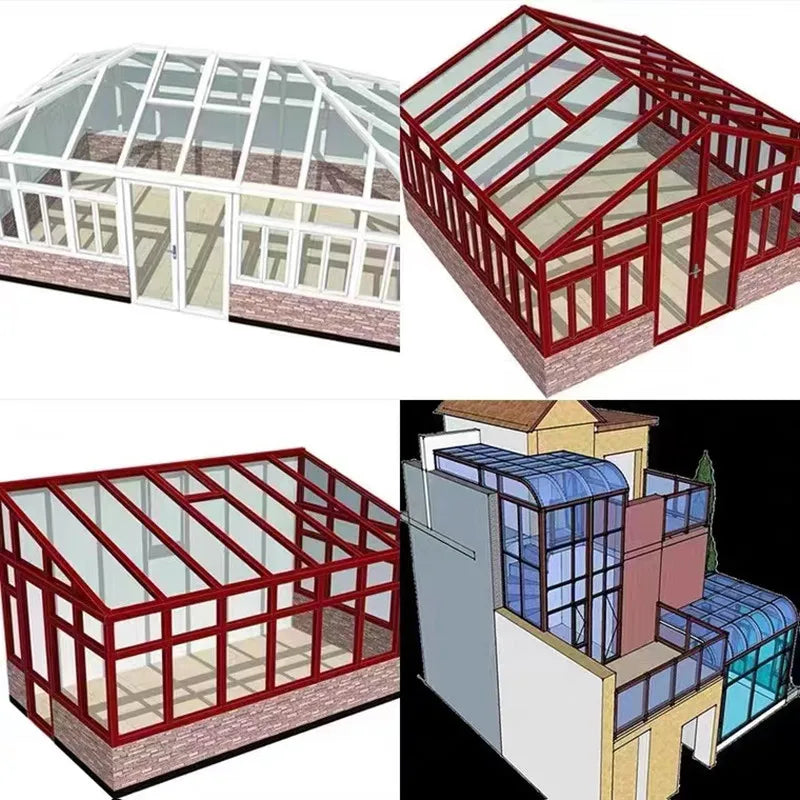 Enclosed Insulated Sunroom Garden Terrace Glass, Aluminum Solarium Conservatory Outdoor Living Room Sun House for Villa