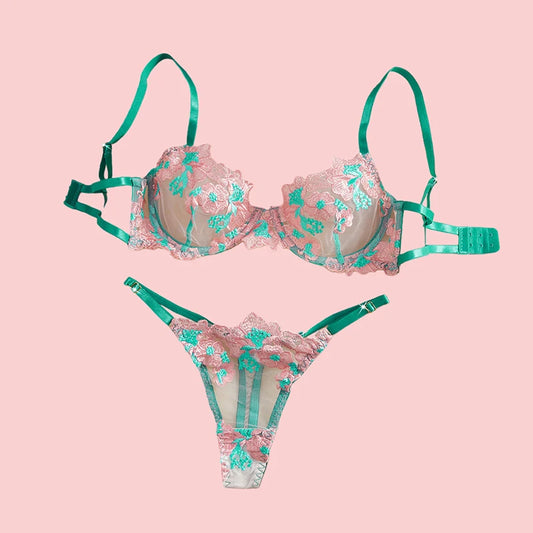 Sexy Lingerie for Women Floral Embroidery Lingerie Set Romantic Mesh Underwear Transparent Three-point Bra Set Intimate Lingerie