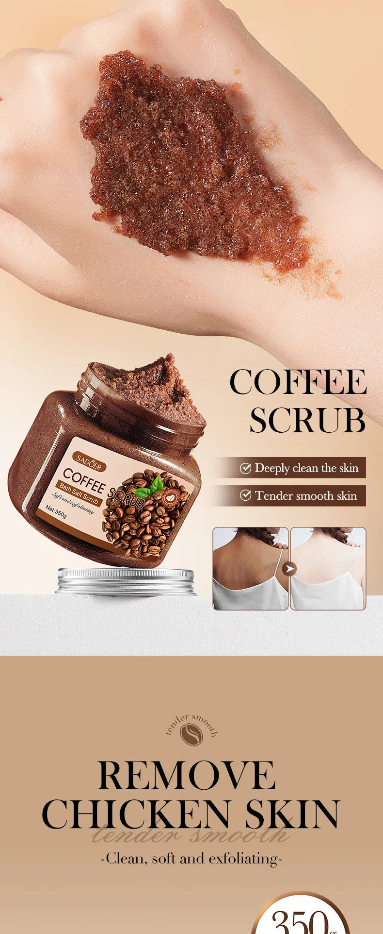 350g Body Bath Scrub, with Gentle and Fine Exfoliating Particles That Can Clean Dirt and Oil from the Skin, Improve Rough Skin Texture, Make the Skin Bright, and Give It a Silky, Smooth, and Radiant Feel - Home Care