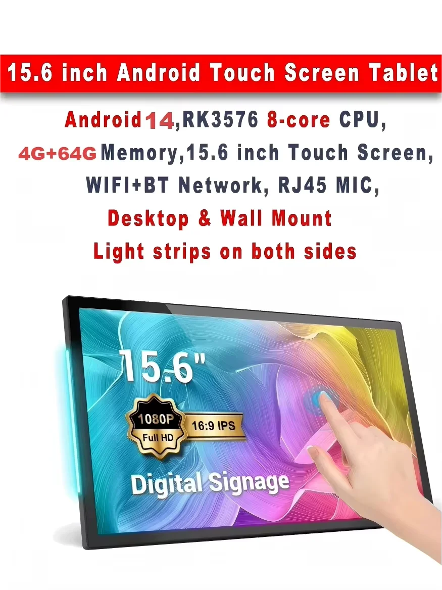 Smart Home Tablet Wall Mount with Double-Sided Lights 15.6 Inch FHD Touch Screen Android 14 8-Core 4G 32G POE for Home Automati