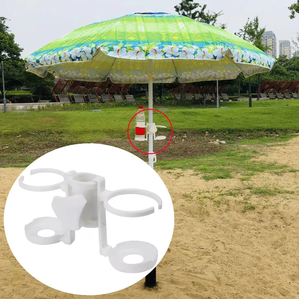 Beach Umbrella Drink Holder - Portable Cup Tray for Poolside/Boating, Plastic Patio Accessory with Adjustable Clamp for Parasols
