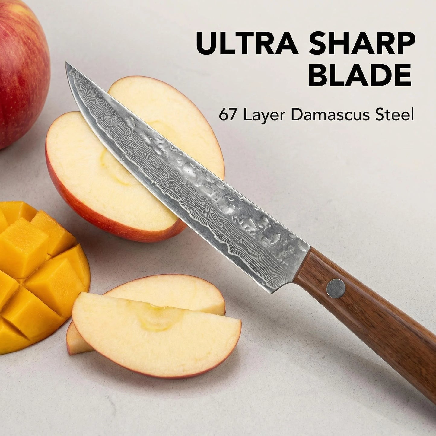 Premium 67-Layer Forged Damascus Steel Fruit Knife With Wooden Handle And Protective Sheath Meat Cutter Vegetable Slicer Knife