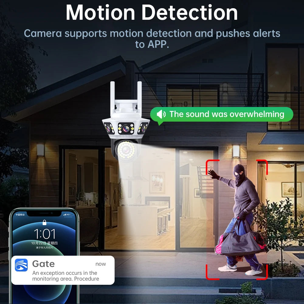 Smart Home WiFi Camera 6K Three Screen Security Camera Outdoor Security Protection Auto Tracking Camara 4K Yoosee CCTV Camera