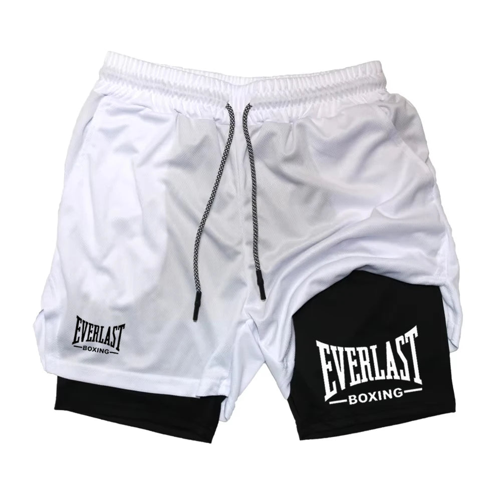 EVERLAST Men's Double Layer Compression Shorts, Quick Dry Sports Pants for Basketball Gym Fitness, Comfortable Athletic Bottoms
