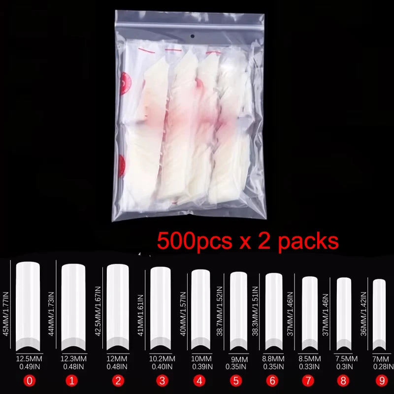 500Pcs XXL No C Curve Nail Tips for Acrylic Nails, Professional Set, Straight Tapered Square Clear Nail Tips Half Cover Long Fak
