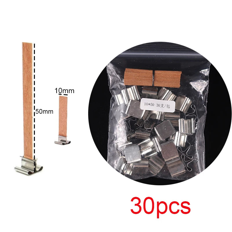 30pcs Wooden Candle Wicks Candle Making Set Wicks with Clip Base  Naturally Smokeless Wood Core for DIY Candle Jar Making Tools