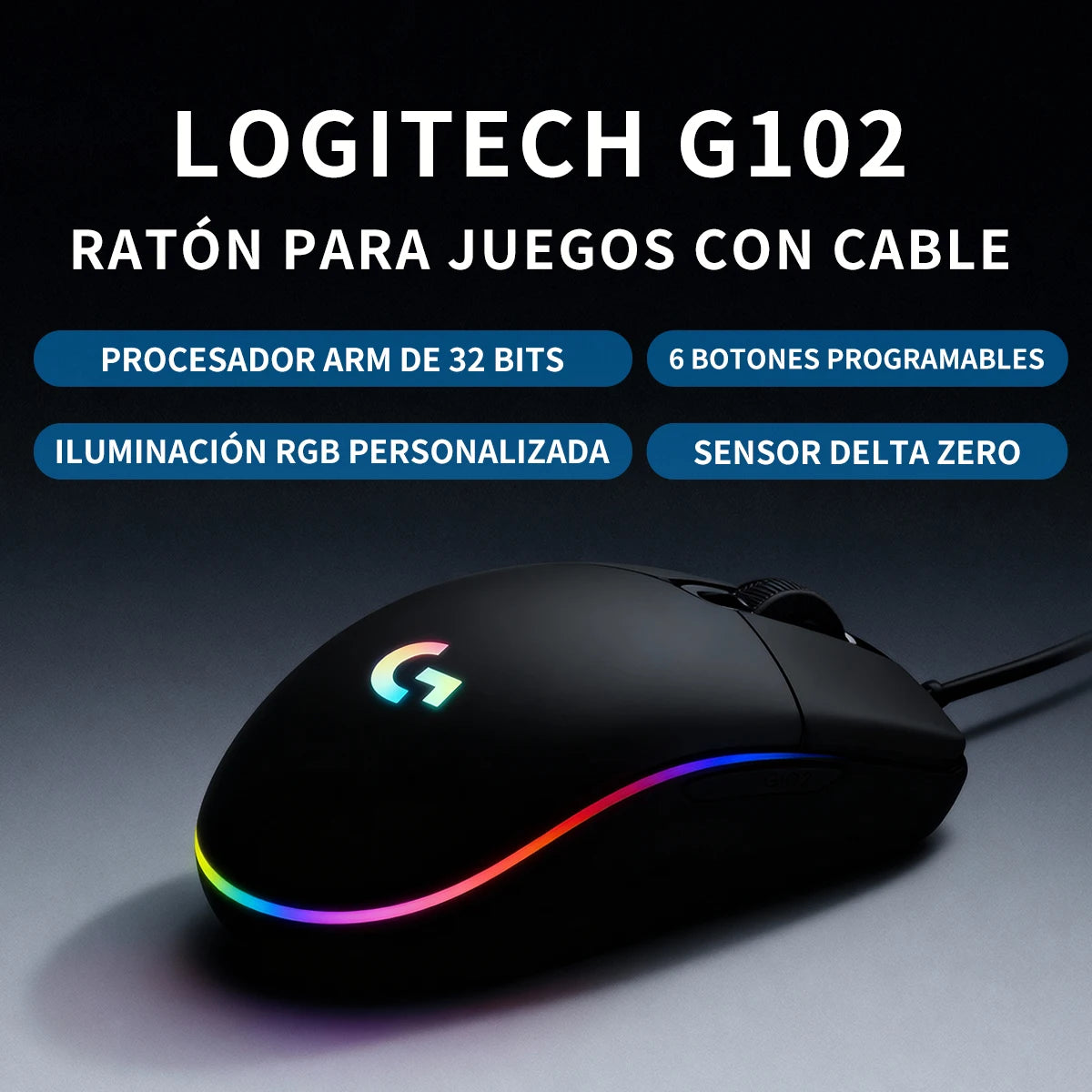 Logitech G102 gaming mouse, USB wired connection, 8000 DPI adjustable, RGB colorful lighting, play PUBG without pressure