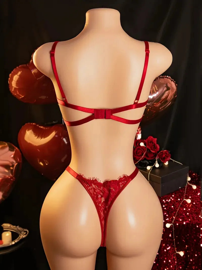 Lenceria Babydoll Sexy Bra And Panty Set With Steel Ring Lingerie Intimates Pink Delicate Push-Up Bras Women's Underwear Sets