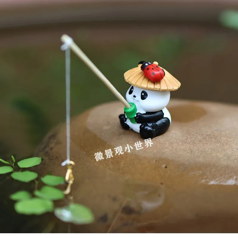 Aquarium Decoration Mini Fishing Panda Fishing Frog Fish Tank DIY Landscaping Ornaments Home Garden Pond Decorations
