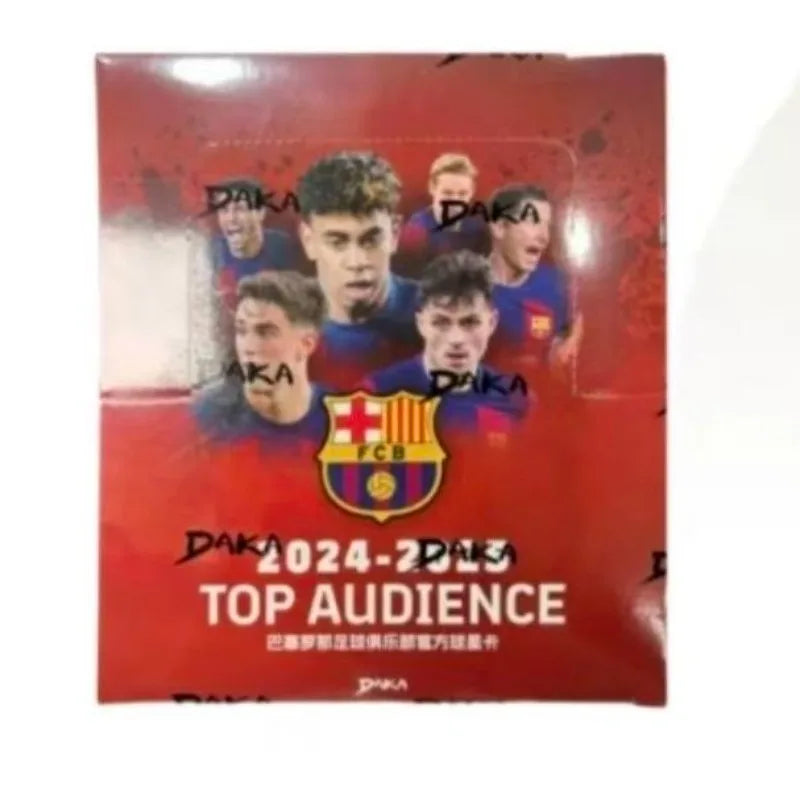 Authentic DAKA Top Audience 2024-2025 Barcelona & Real Madrid Team Jerseys with Autographed Cards and Player Logos.