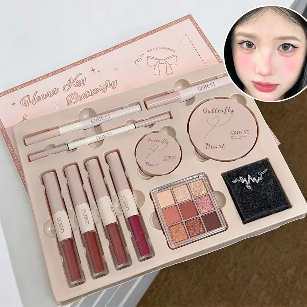 Face Makeup Set Double End Lip Glaze, Pressed Powder,Blush,Eyeshadow, Eyebrow Pen,Eyeliner,Lip Oil Gift Cosmetics