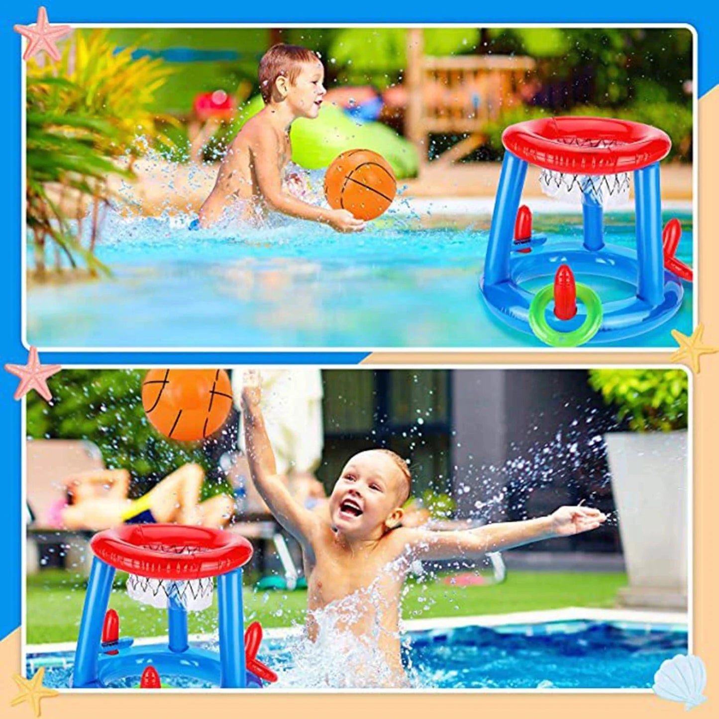 Swimming Pool Basketball Hoop Set Inflatable Floating Hoops with Ball Rings for Kids Teens Adults Perfect Competitive Water Play