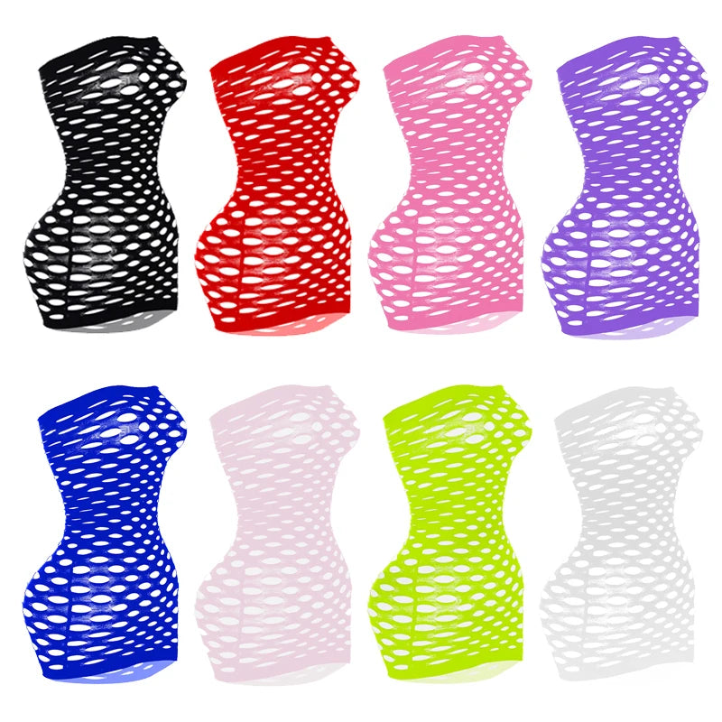 Erotic Fishnet Sensual Sex See Through Sexy Lingerie Women Body Lenceria Hot Pink Dress Mesh Bodysuit Underwear Costumes