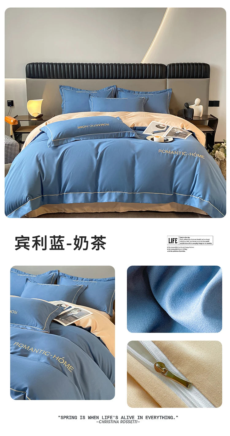 1 Set Cotton Bedding Set with Duvet Cover Bed Sheet Pillowcase Luxury  Bedsheet Solid Color King Queen Full Twin Size
