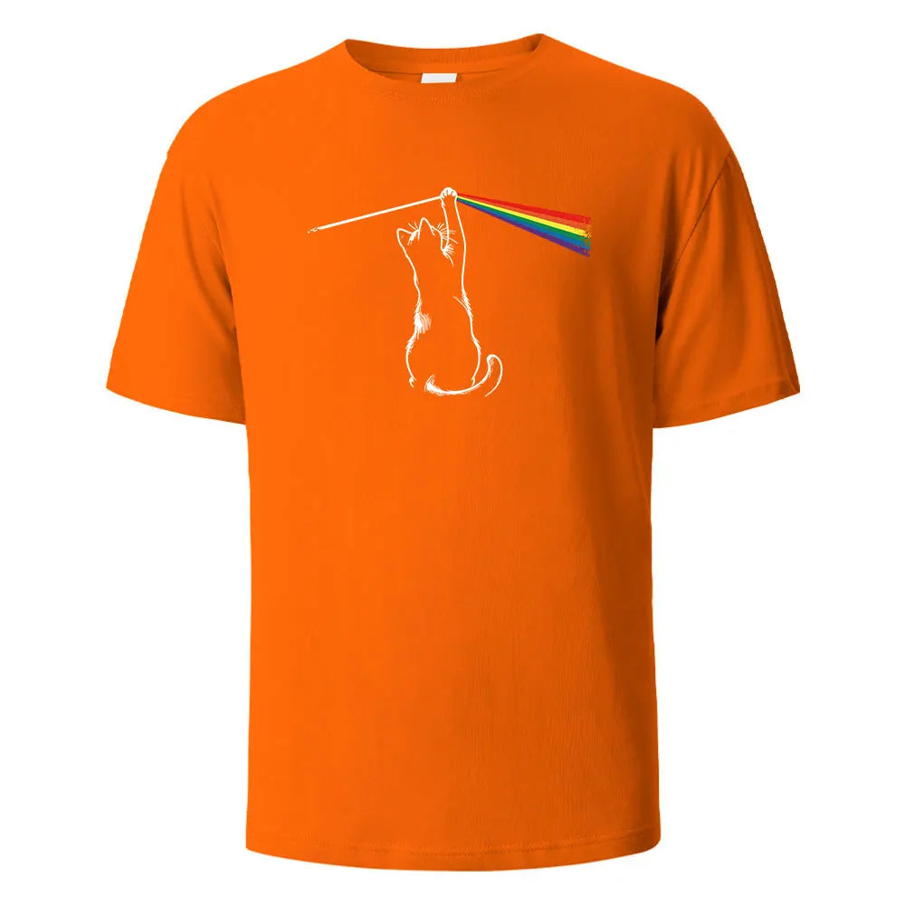 Cat Light Simplicity Printed Men's T-Shirts 100%Cotton Breathable Comfortable Tops For Men Summer O-neck Oversize Men Clothing