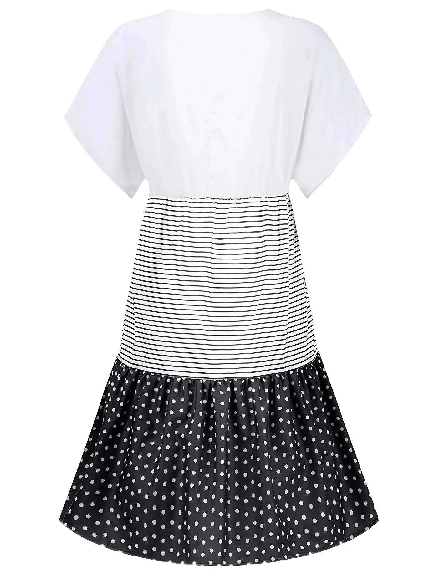 Summer-Essential V-Neck Dress: Striped & Polka Dot, Knee-High Casual Tunic for Women - Durable,Easy-Care Fabric