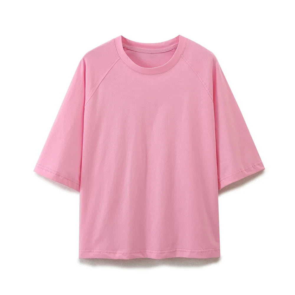 HH Summer Women Casual T Shirt Pant Sets Elegant Pink O Neck Short Sleeve T-Shirt + Drawstring Loose Trousers Spring Suit