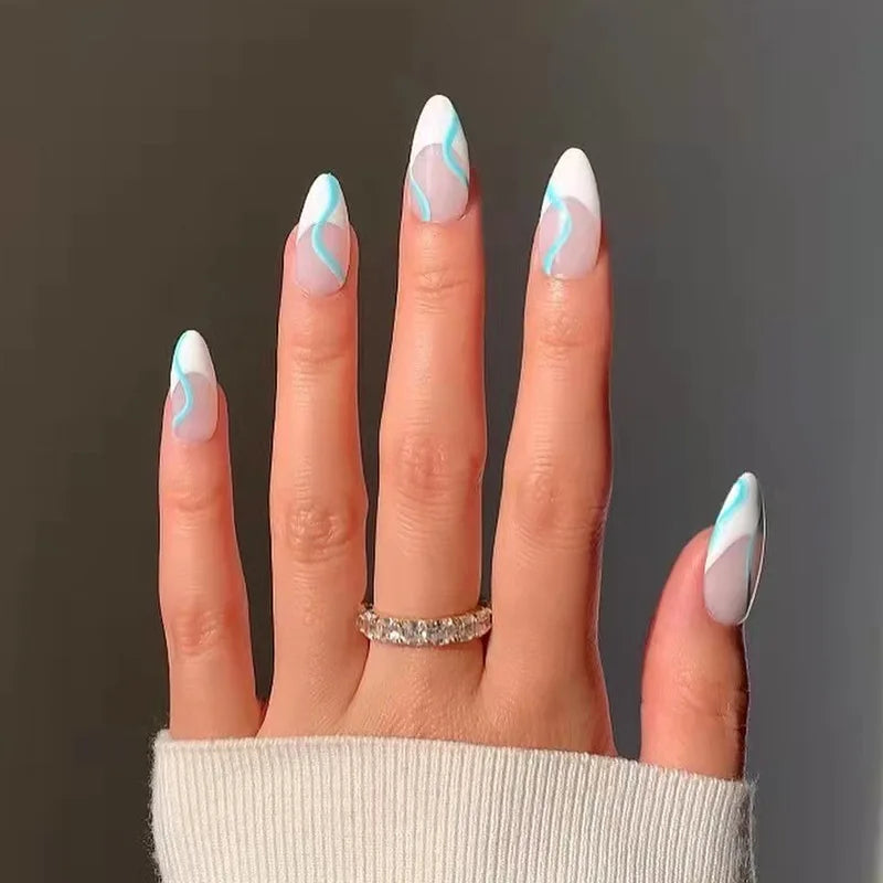 24Pcs/Set Fake Nails With Glue Full Cover Nail Tips Press On Med Nails DIY Manicure Oval Head False Nails Pink Almond Artificial