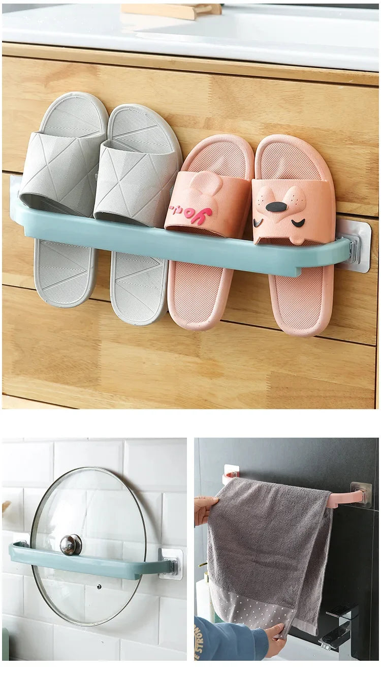 Adhesive Towel Rack for Bathroom Towel Bar Bath Shelf Wall Mounted Towel Hanger Toilet Suction Cup Holder Kitchen Organizer